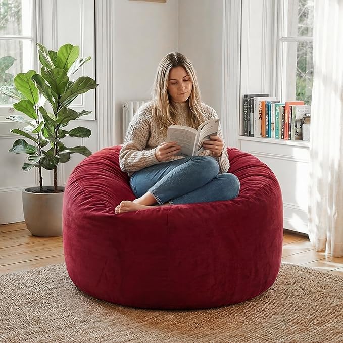 YuppieLife Large Foam Filled Bean Bag Chairs for Kids Teenagers Adults Living Room Gaming Relaxing 4F Machine Washable Lazy Sofa（Red