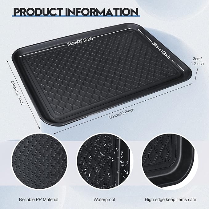 6 Pcs Multi Purpose Boot Tray Waterproof Shoe Mat Tray Indoor Outdoor PET Feeding Mat for Dog Cat Food Bowl Floor Protection with Anti Slip Floor Clean (Black, 24 x 16 x 1.2 inch)