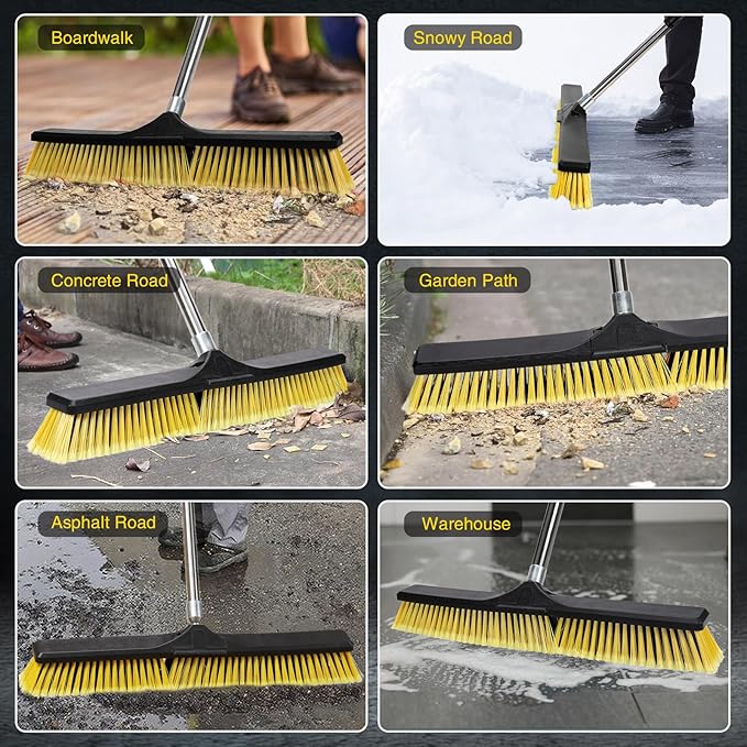 24" Push Broom,Masthome Industrial Broom with Stiff Bristles,Outdoor Broom Heavy Duty and 55" Long Handle,Heavy Duty Broom Brush for Garage Yard Patio Warehouse Concrete Floor Cleaning
