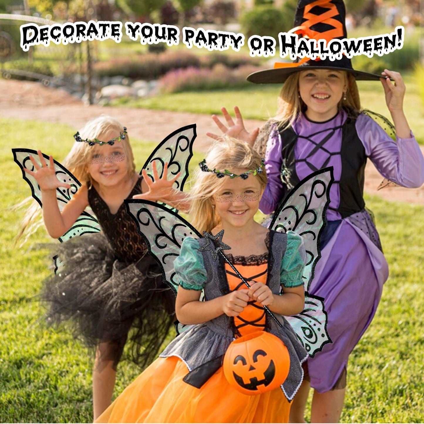 U-Zomir Fairy Costume Wings for Women Girls, Sparkle Black Fairy Butterfly Wings Halloween Costume Dress up Christmas Birthday Party Favor Wedding