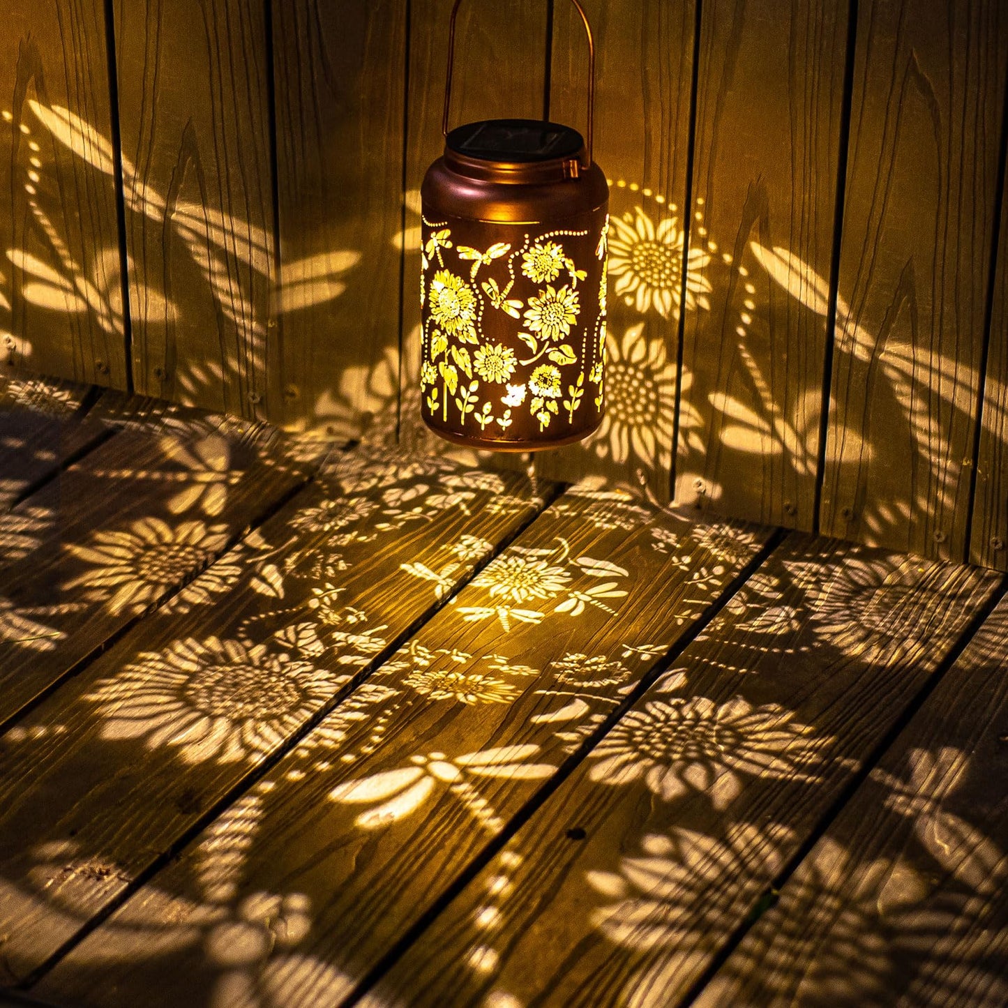 Sunflower Solar Lanterns Outdoor Waterproof,Birthday Gifts for Women Men Mom,Dragonfly Hanging Solar Lights Garden Decor Outdoor Lantern Metal Light Decorative Yard,Patio,Lawn,Porch,Deck,Balcony