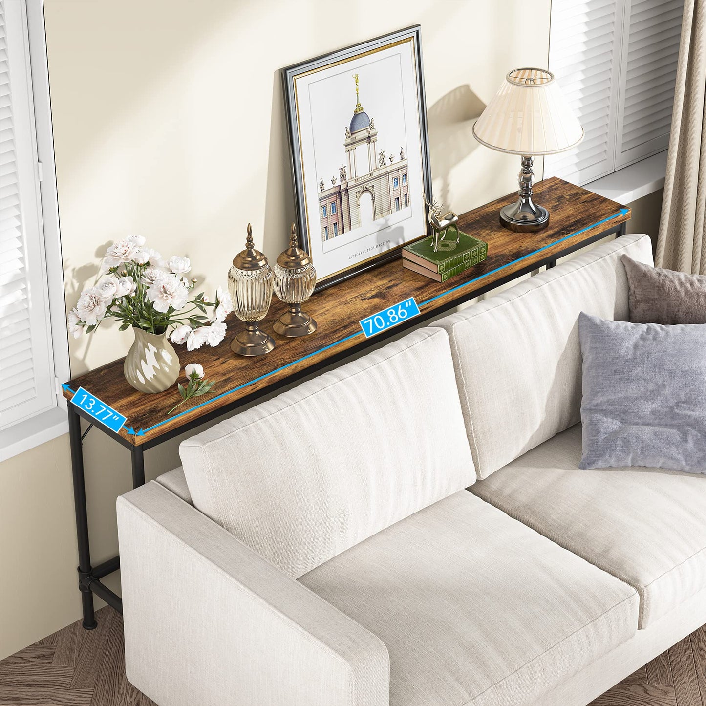 Tribesigns 70.9 Inch Extra Long Console Table, Narrow Sofa Table Behind Couch, Rustic Entryway Hallway Table Industrial Height Bar Table for Living Room