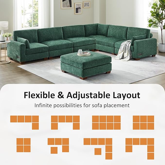 VANOMi Large Modular Sectional Sofa, Oversized Couch with Ottoman, Cloud Couch Deep Seat Sofa with Thick Cushion, Convertible Sectional Couches for Living Room Office Apartment