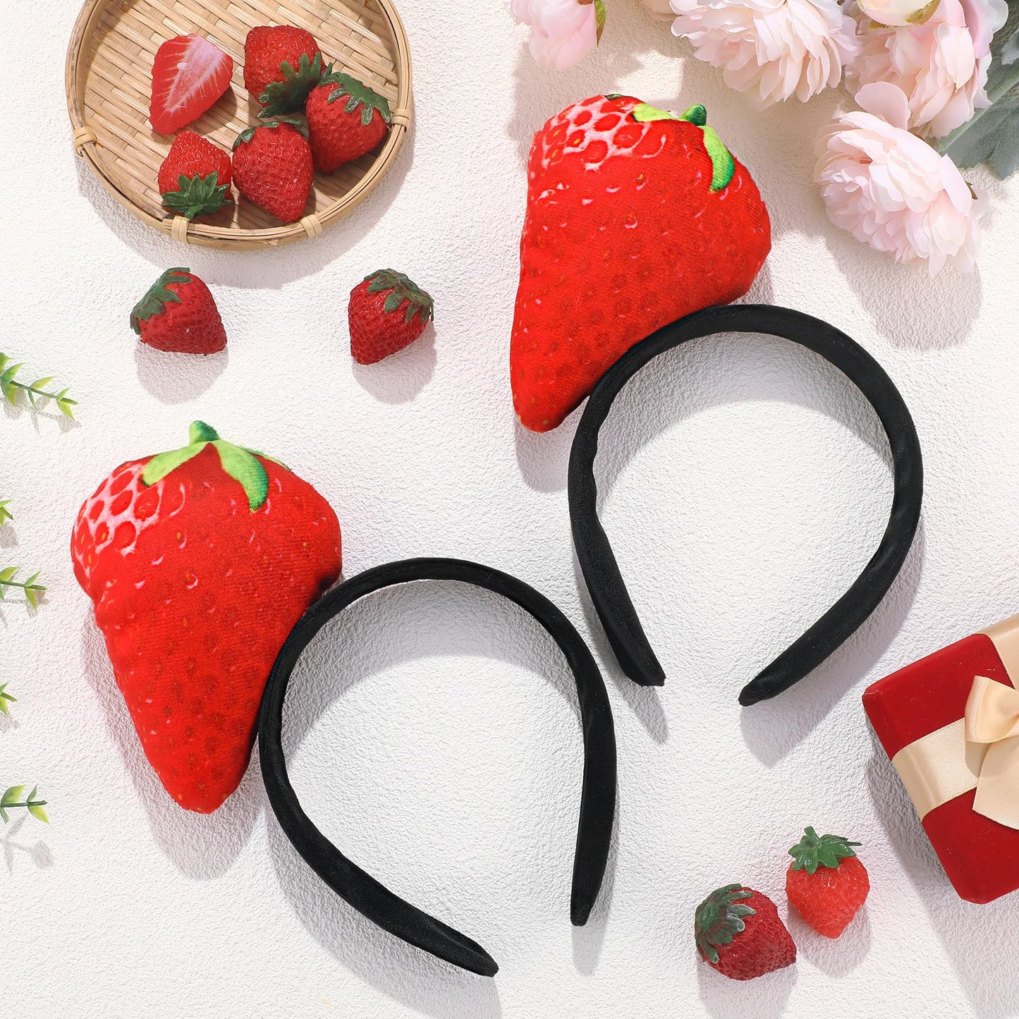 Knitgrip 2 Pcs Funny Headbands Pickle Banana Hot Dog Strawberry Chili Pepper Style Halloween Costume Accessories(Strawberry)