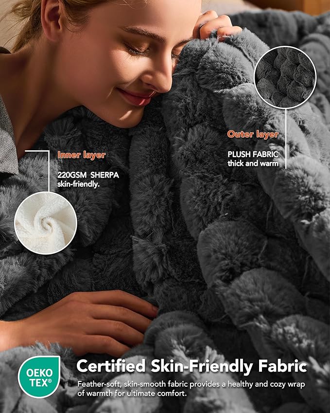 Homemate Electric Heated Throw Blanket - 50"x60" Luxury Faux Fur Heating Bed Blankets with 10 Heating Levels 8 Hours Auto Off Fast Heating Over-Heated Protection Ultra Soft Warm Flannel ETL Certified