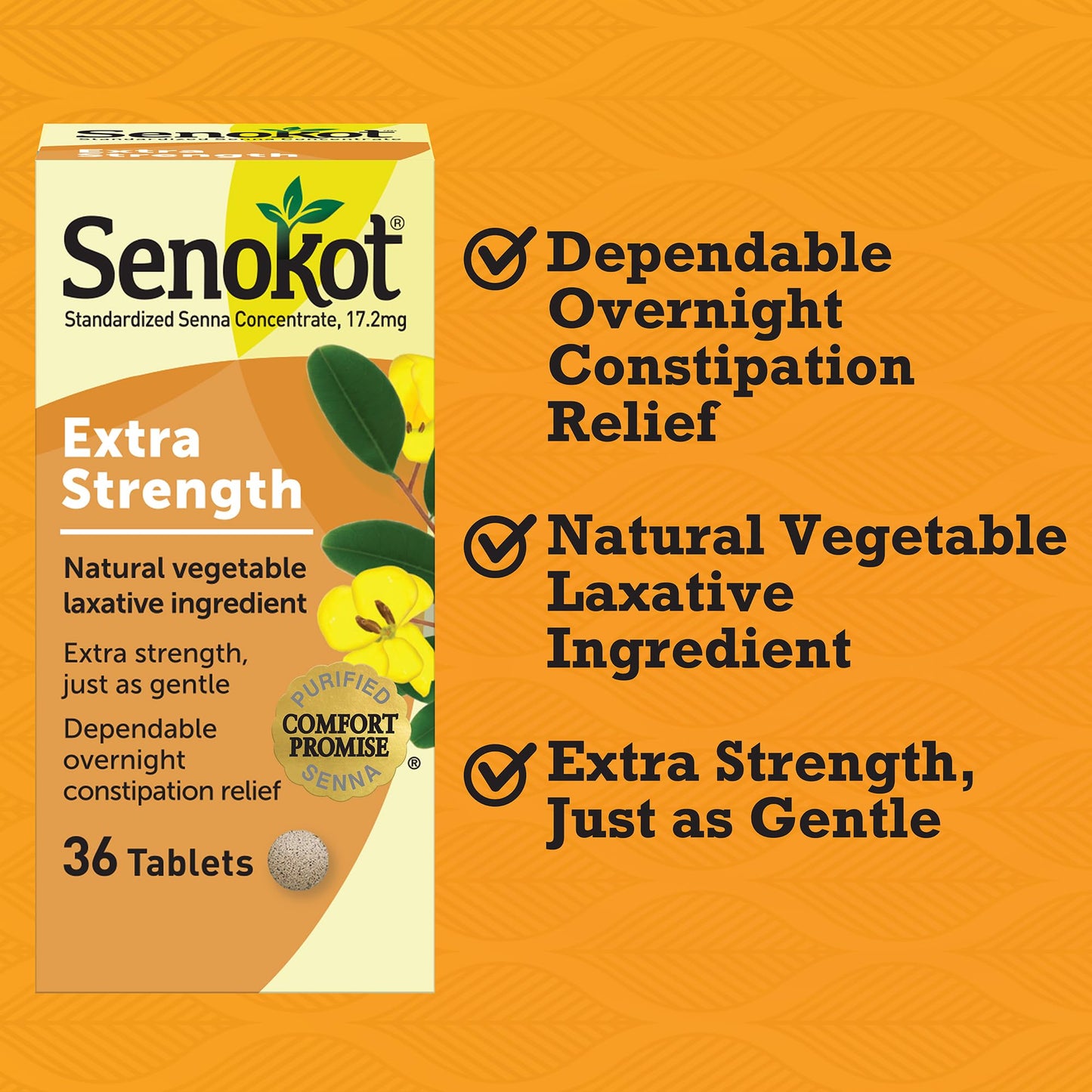 Senokot Extra Strength Senna Laxative Tablets for Constipation Relief for Adults 36 Count