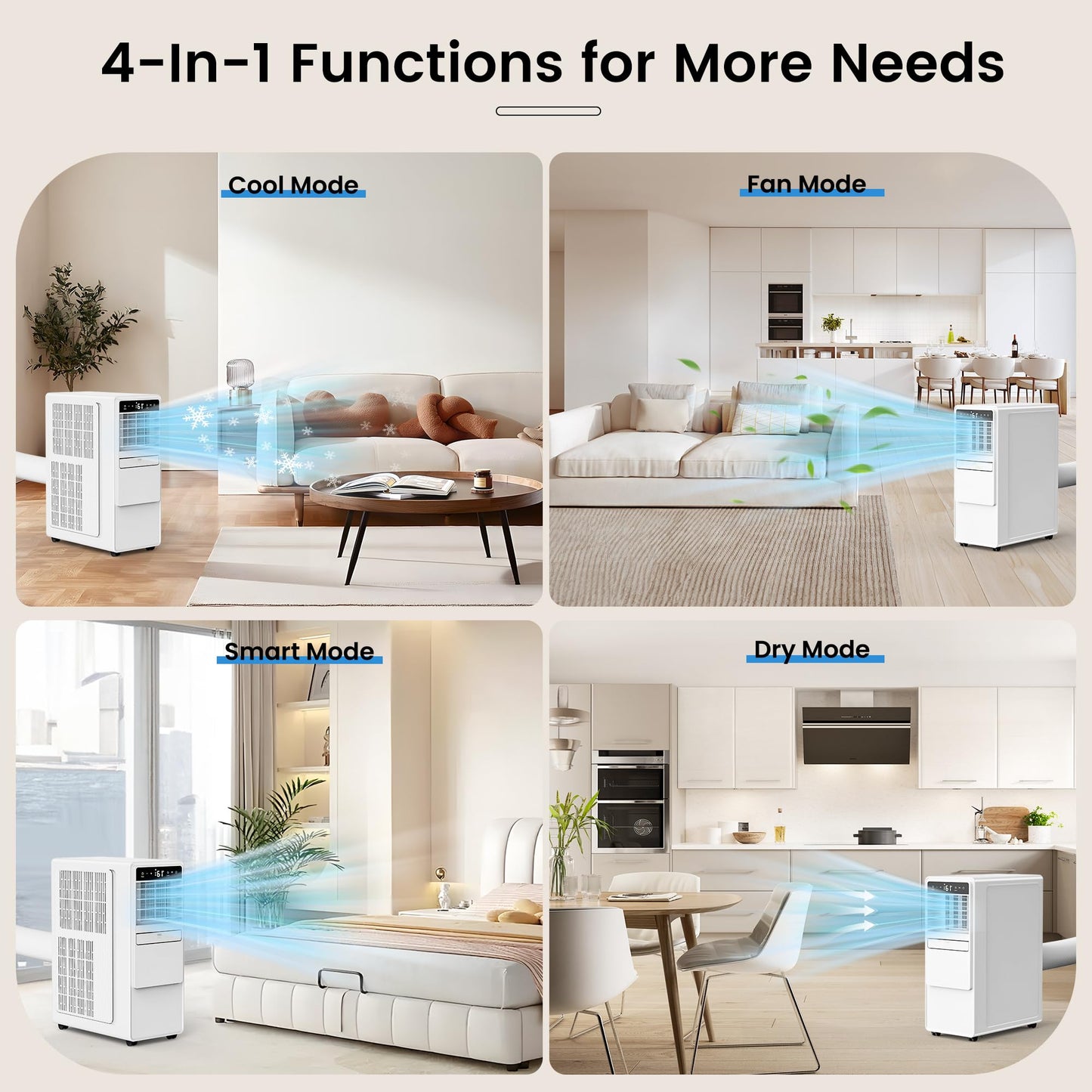 DOMANKI 12000 BTU Portable Air Conditioners for Room up to 500 sq.ft, 3-in-1 Free Standing Quiet Portable AC Unit with Fan & Dehumidifier, Remote Control, Sleep Mode/24h Timer, 4 Speed, Auto Swing