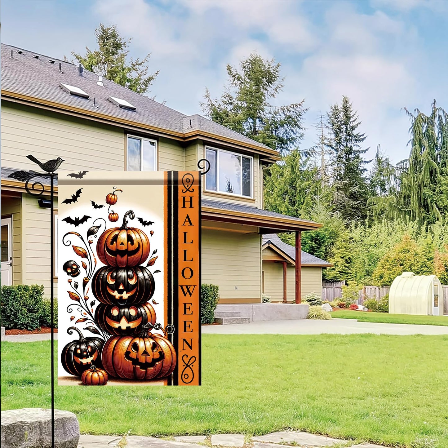 Saoplasa Halloween Garden Flag Halloween Pumpkin Stack Flag 12x18 Inch Double Sided for Trick or Treat Spooky Yard Small Banner Fall Party Outdoor Decor
