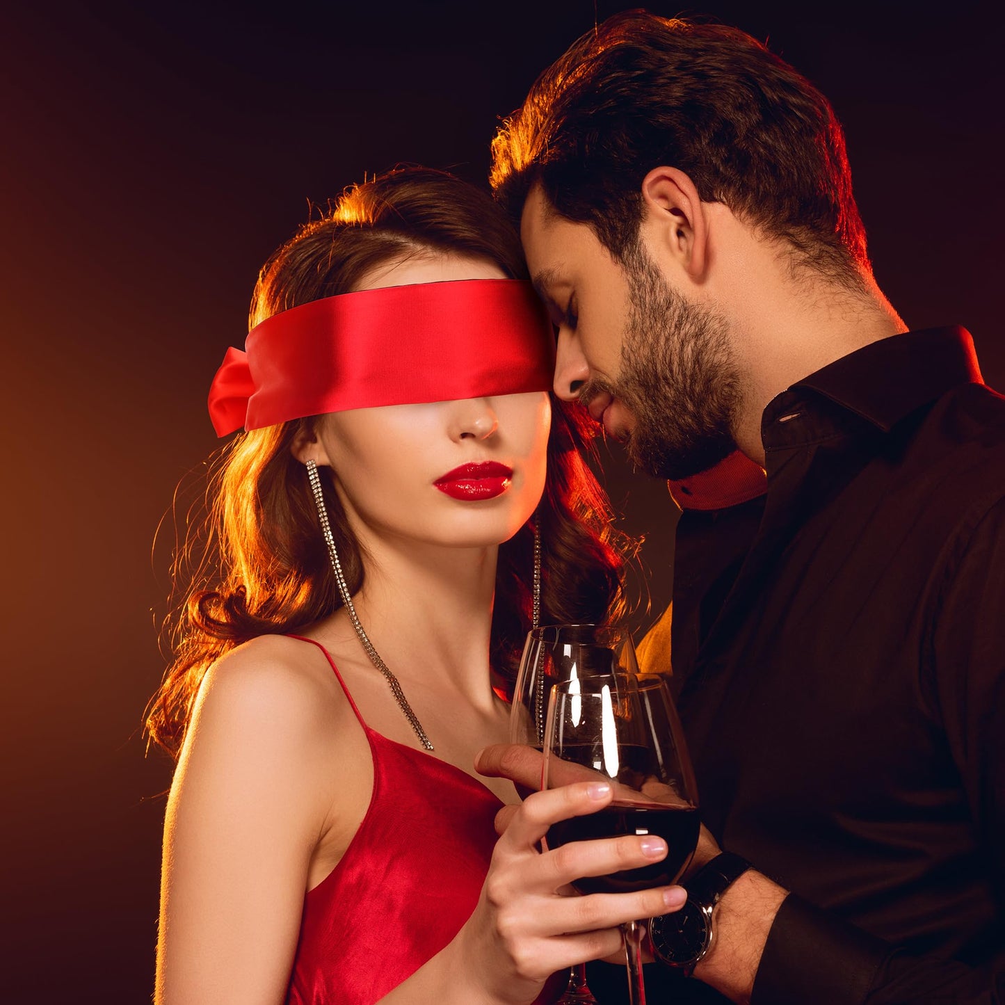 FRESHME Satin Eye Mask Sleeping - Adjustable Eye Shade Soft and Comfortable Satin Eye Blinder Cover for Women Men Night Travel Nap Meditation Valentine's Day Gift 160cm/63in Black and Red