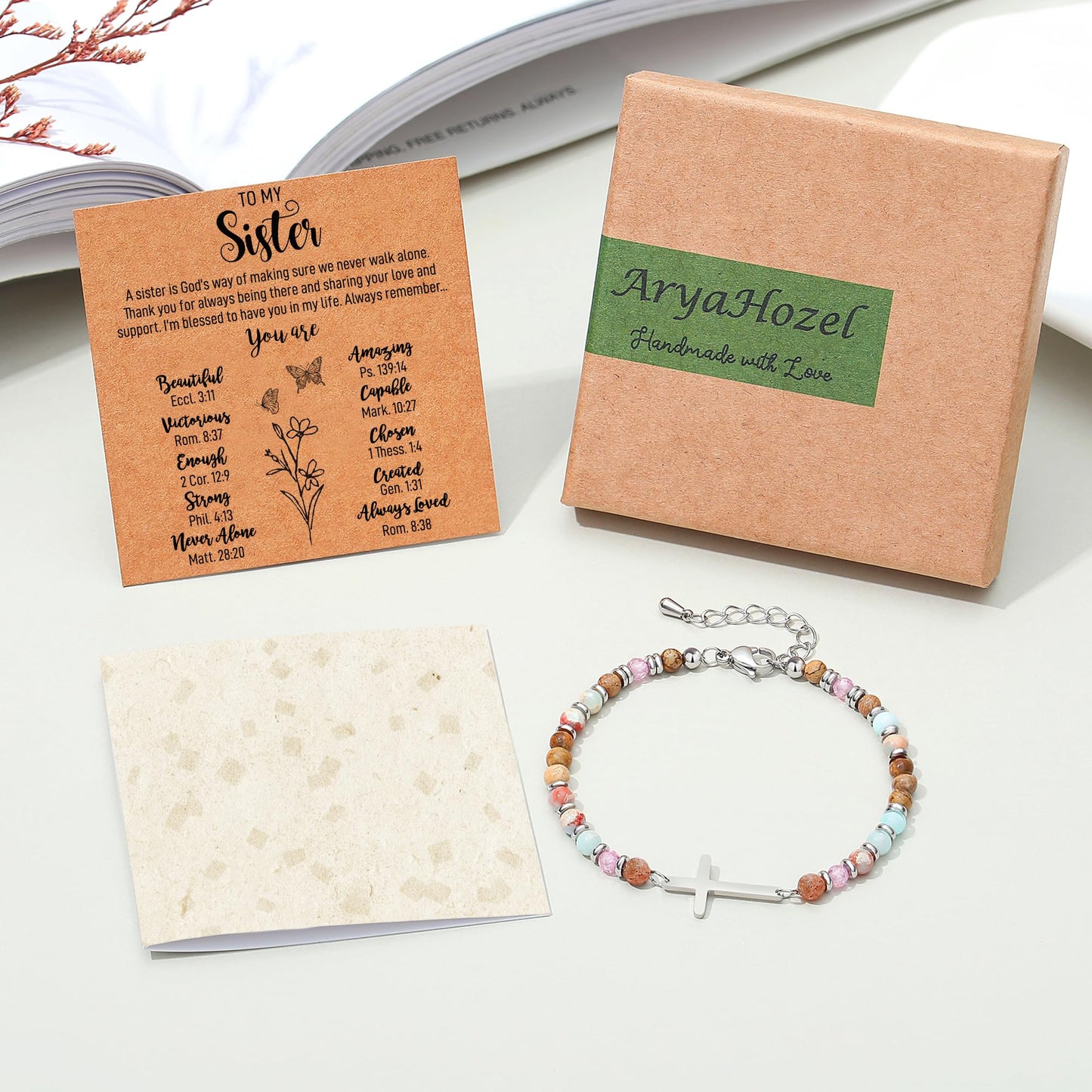 AryaHozel Sister Gifts, Cross Bracelet, Christian Bracelets for Women, Sister Birthday Gifts, Sisters Baptism Religious Jewelry Christmas Stocking Stuffers for Women Teens Teenager Little Big Sis