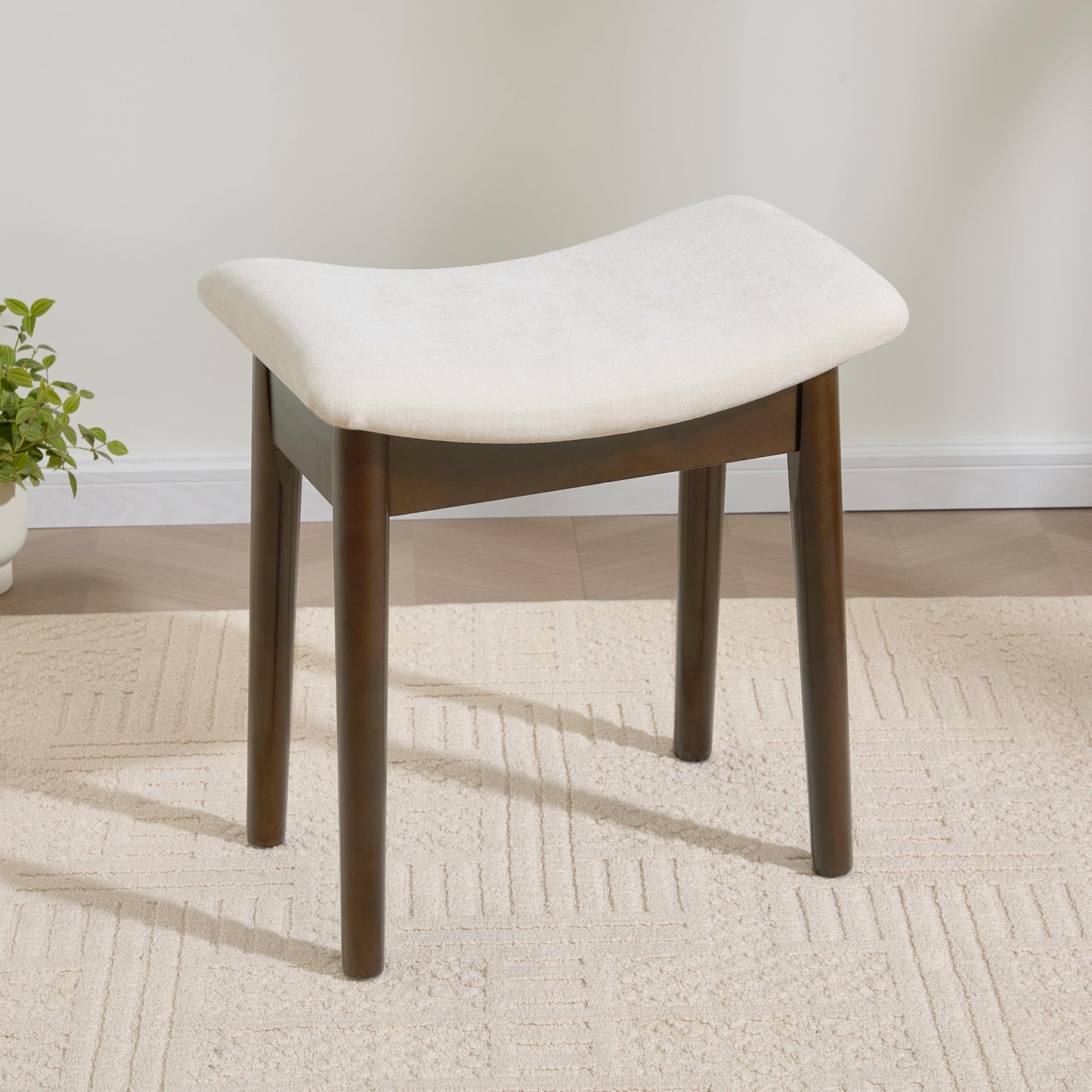 Royal Windsor Vanity Stool with Saddle Cushion, 18 Inch Makeup Vanity Chair for Living Room, Morden Foot Stool Ottoman Piano Bench, Upholstered Vanity Bench Seat for Bedroom, White