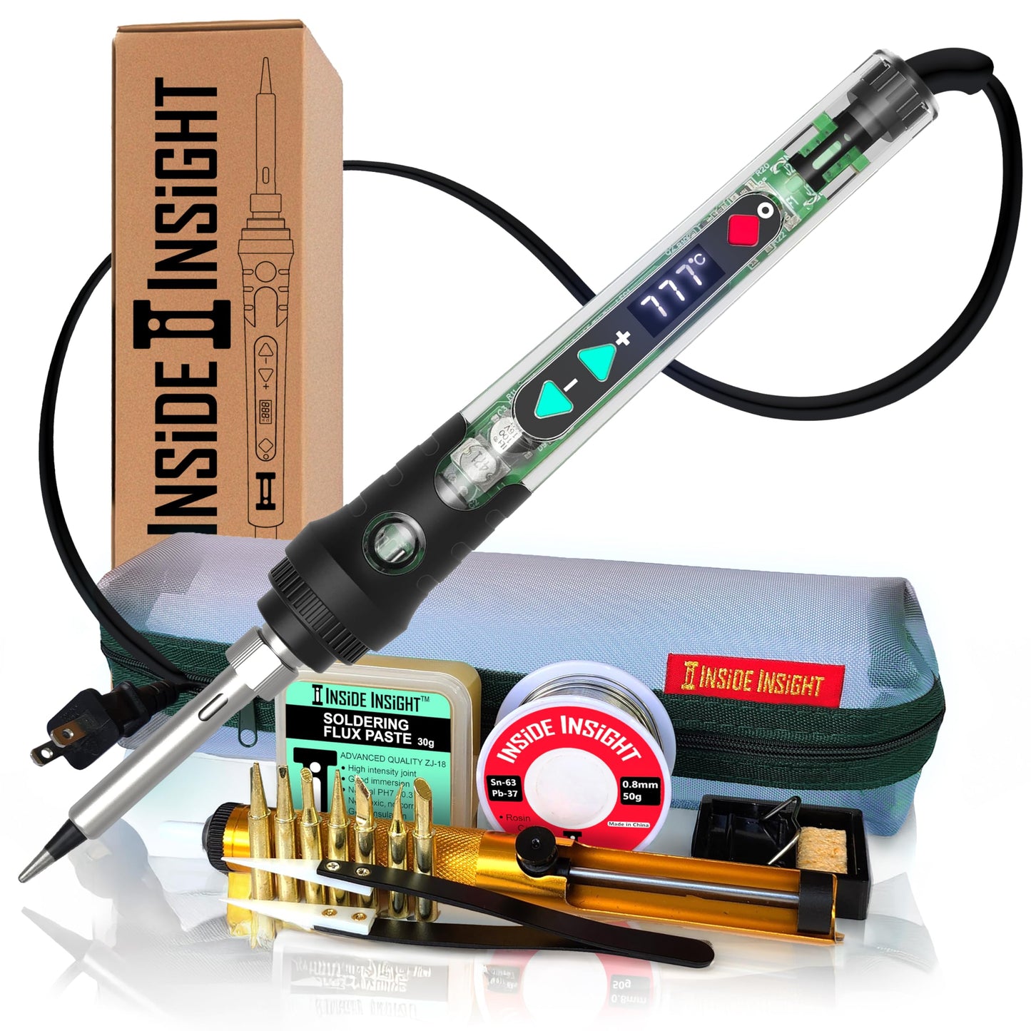 lnside lnsight 68W Adjustable Temperature Soldering Iron Kit | Clear Shell See-Through Solder Gun Tool | Complete Starter Set for Electronics, STEM & DIY Projects