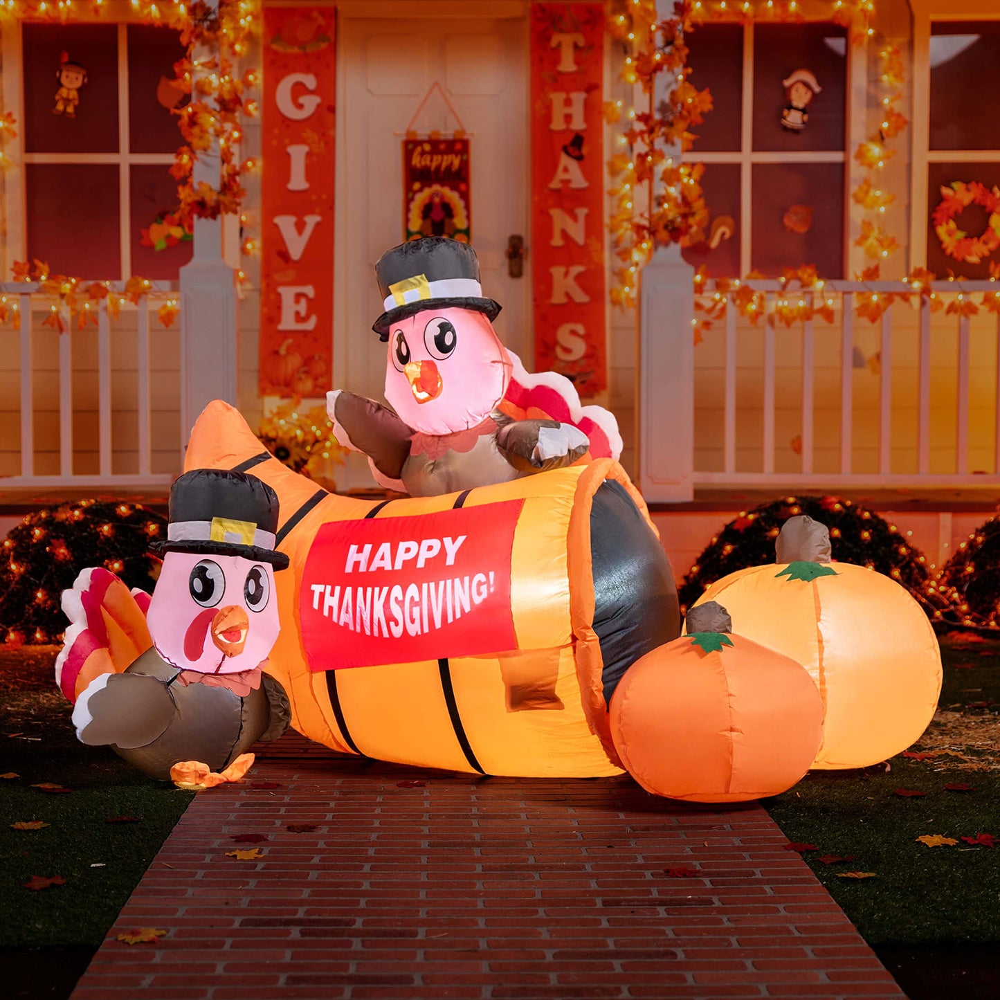 Joiedomi Thanksgiving Inflatable Decoration 6 FT Long Turkey Cornucopia Inflatable with Built-in LEDs for Thanksgiving Party Indoor, Outdoor, Yard, Garden, Lawn Fall Decor