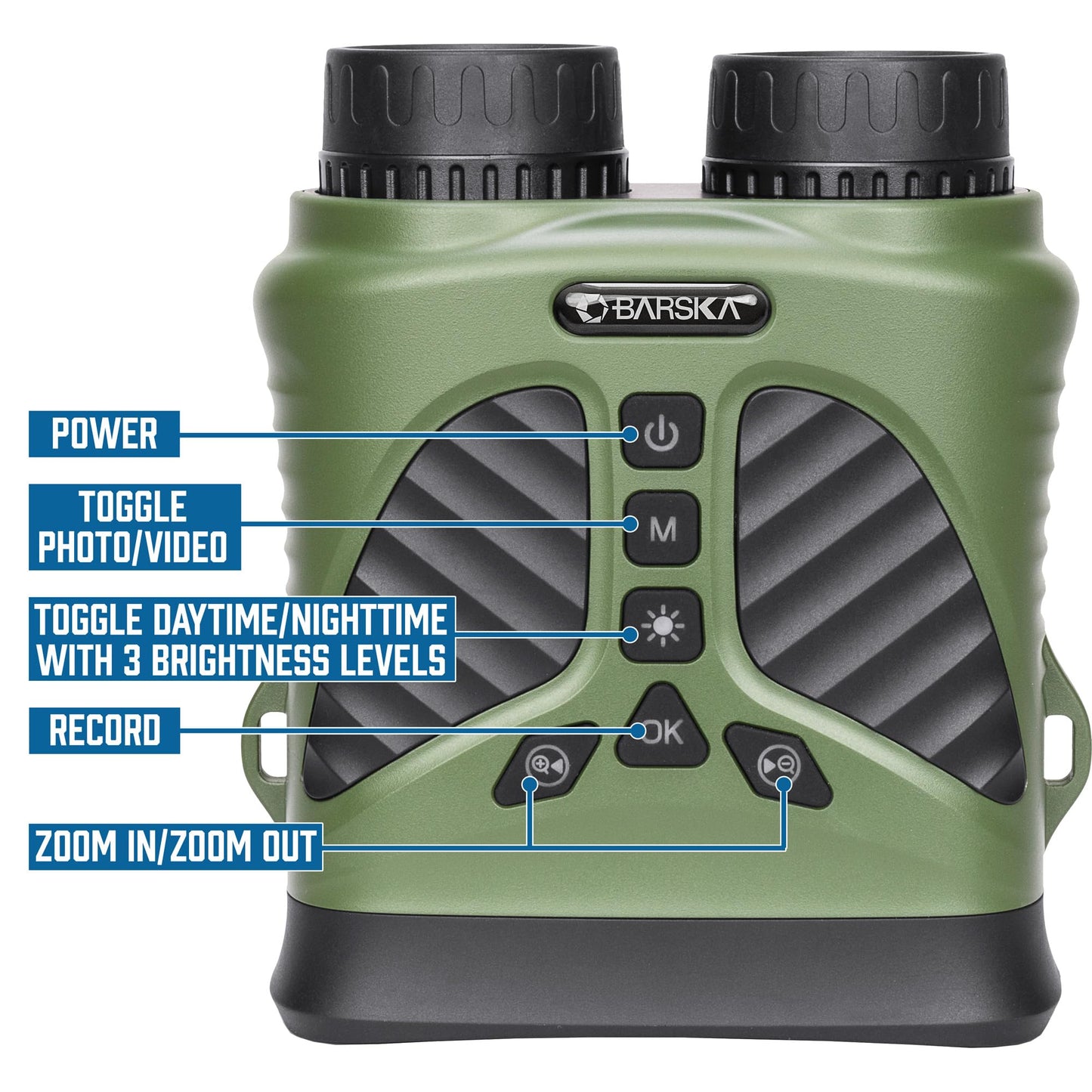 Barska NV-2 Night Vision Binoculars, 10X Magnification, 8X Digital Zoom, 43mm Lens, 3 Inch IPS Display, 40MP Photos, 2.5K Video, 820yd Range, 3-Level IR, USB-C Fast Charging, Day & Night Use