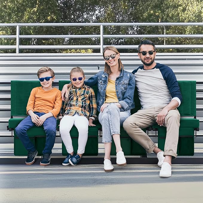 Aliphon Stadium Seat for Bleachers with Back Support and Cushion, Bleacher Seats with Shoulder Strap and Cup Holder, Padded Portable Folding Comfort Stadium Chair, for Sports Events,Green (1pcs)