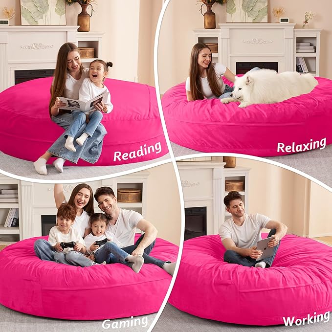 HABUTWAY XX-Large Bean Bag Chair: Giant 7' Memory Foam Furniture Bean Bag Chairs for Adults with Microfiber Cover 7Ft (Hot Pink)