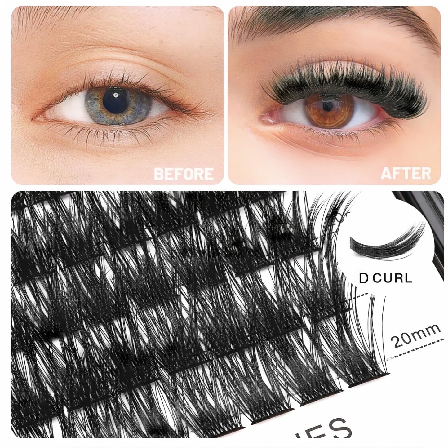 ?VAYATOR Lashes Mixed Kit/False Lashes Lash Bond & Seal Kit Multiple styles To Choose 8-20mm Mix D Curl/DD Curl Makeup Cluster G