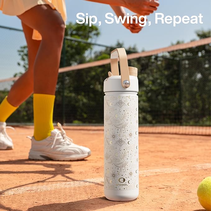 ENCOOL Insulated Water Bottle with Straw Stainless Steel Water Bottle, Leak-Proof, BPA-Free, Double Wall Vacuum Keeps Cold for 24 Hours for Sports, Travel, School (26 oz, Lunaris Whale)