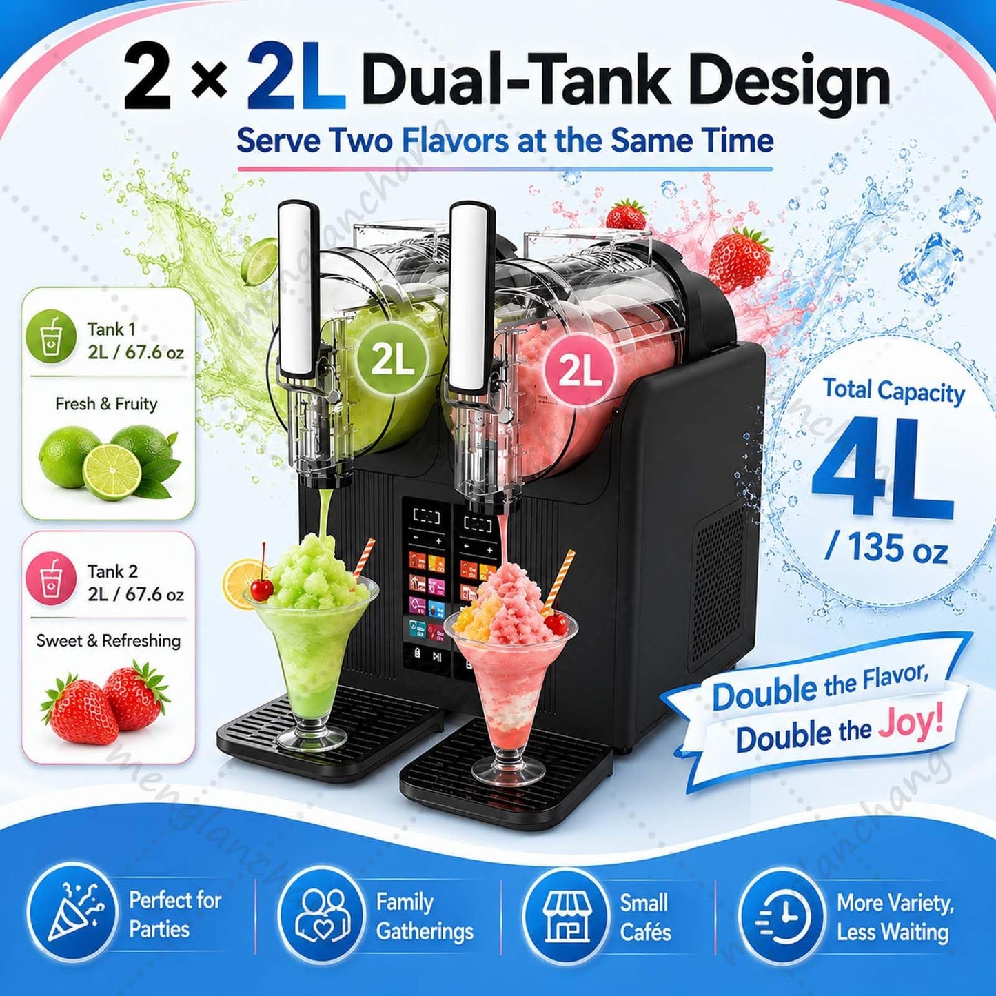 Slush Machine | Soft ServeIce Cream Maker | Slushy Machine Dual Tank 2x2L for Home/Commercial,No ice needed w/Rapid Chill&Temperature Control/Touchscreenfor Margarita,Frappé,Easy Clean Black