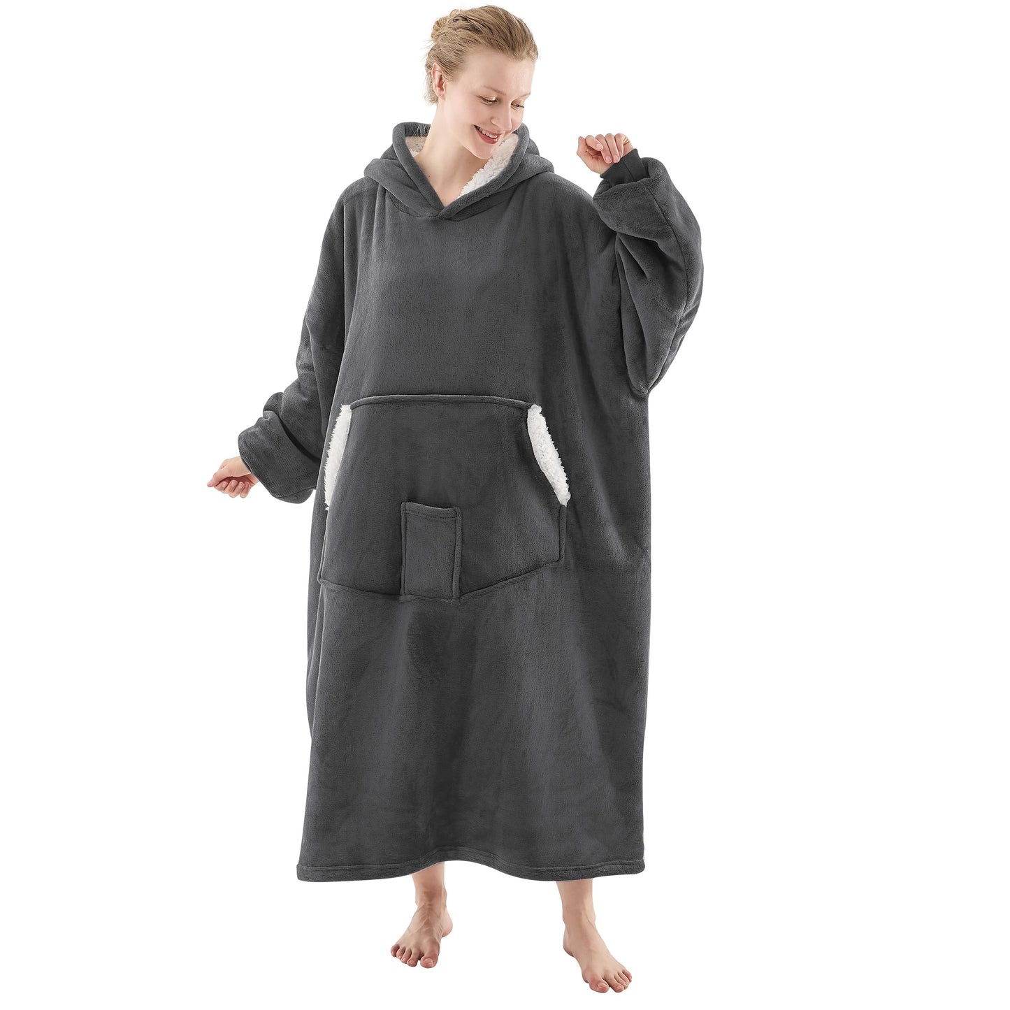 NORD ECO Wearable Blanket Hoodie-Birthday Christmas Gifts for Women Mom Girlfriend - Oversized, Hooded Sweatshirt Blanket with Pockets & Sleeves, Extra-Long Outdoors Use(Dark Grey)