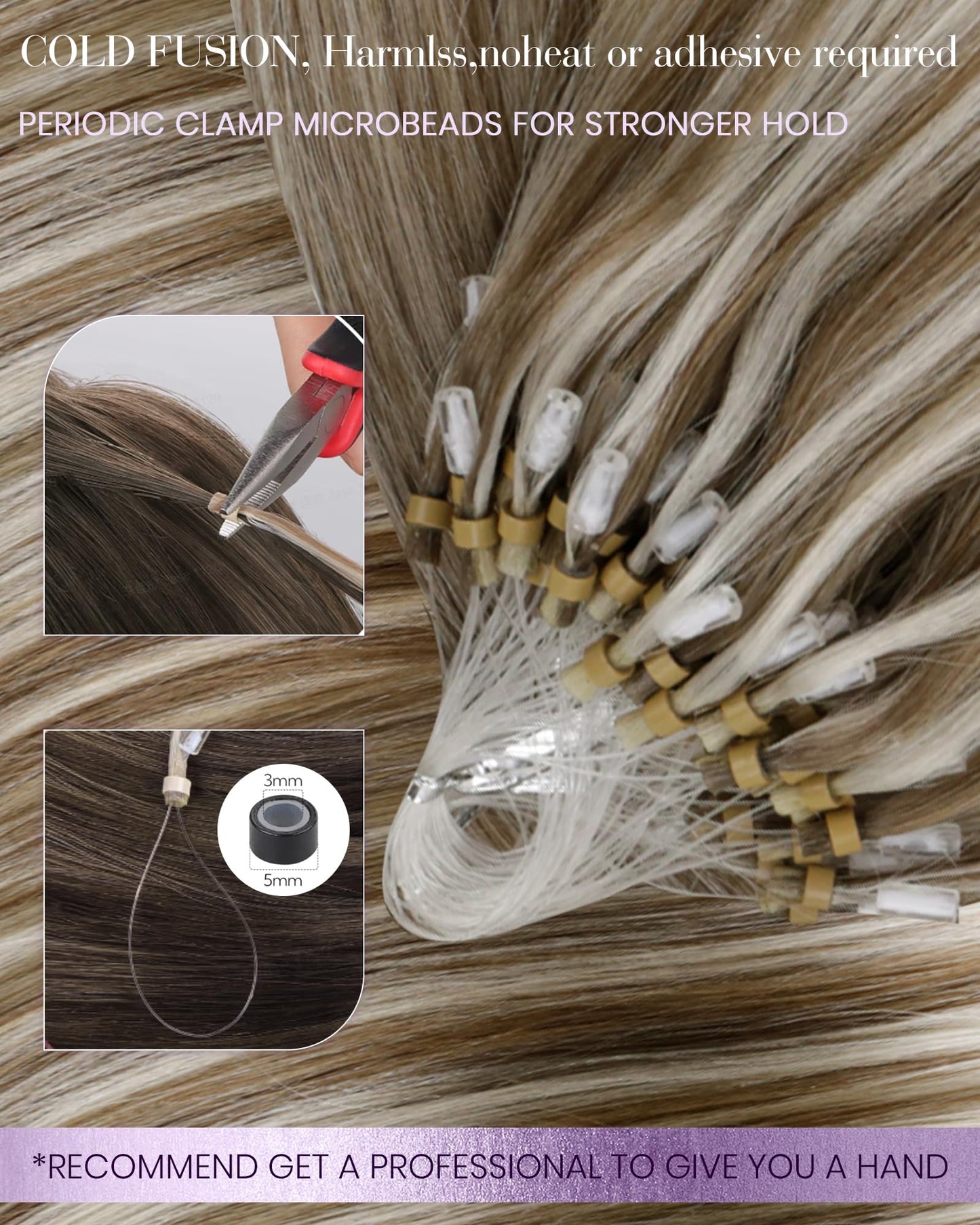 LaaVoo Micro Loop Hair Extensions Real Human Hair Ash Brown Highlight Platinum Blonde Micro Ring Hair Extensions Cold Fusion 50g