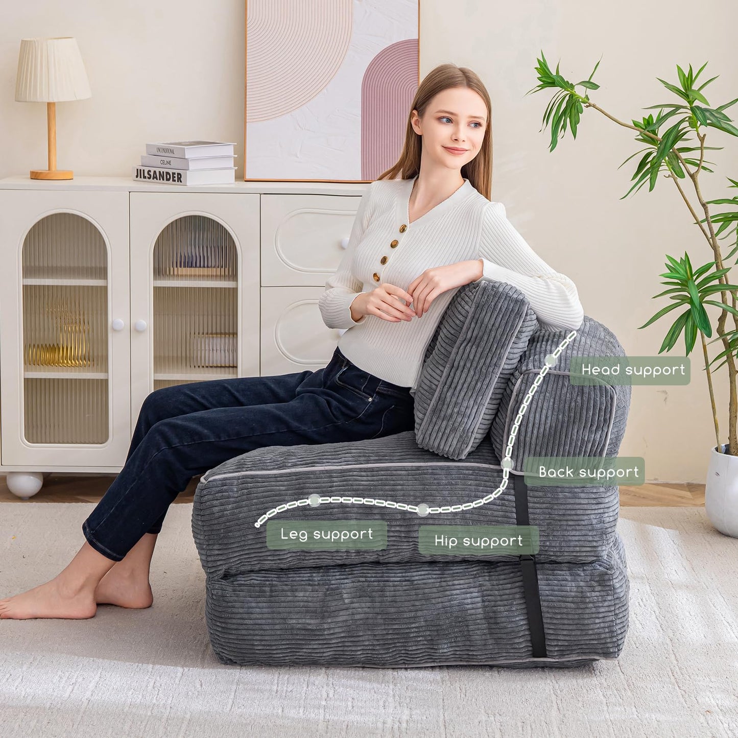 HIGOGOGO Folding Couch Sofa Bed, Convertible Sleeper Chair with Pillow Foldable Mattress with Back Support, Portable Fold Out Chair Bed Floor Mattress,Comfy Floor Sofa for Living Room,Bedroom