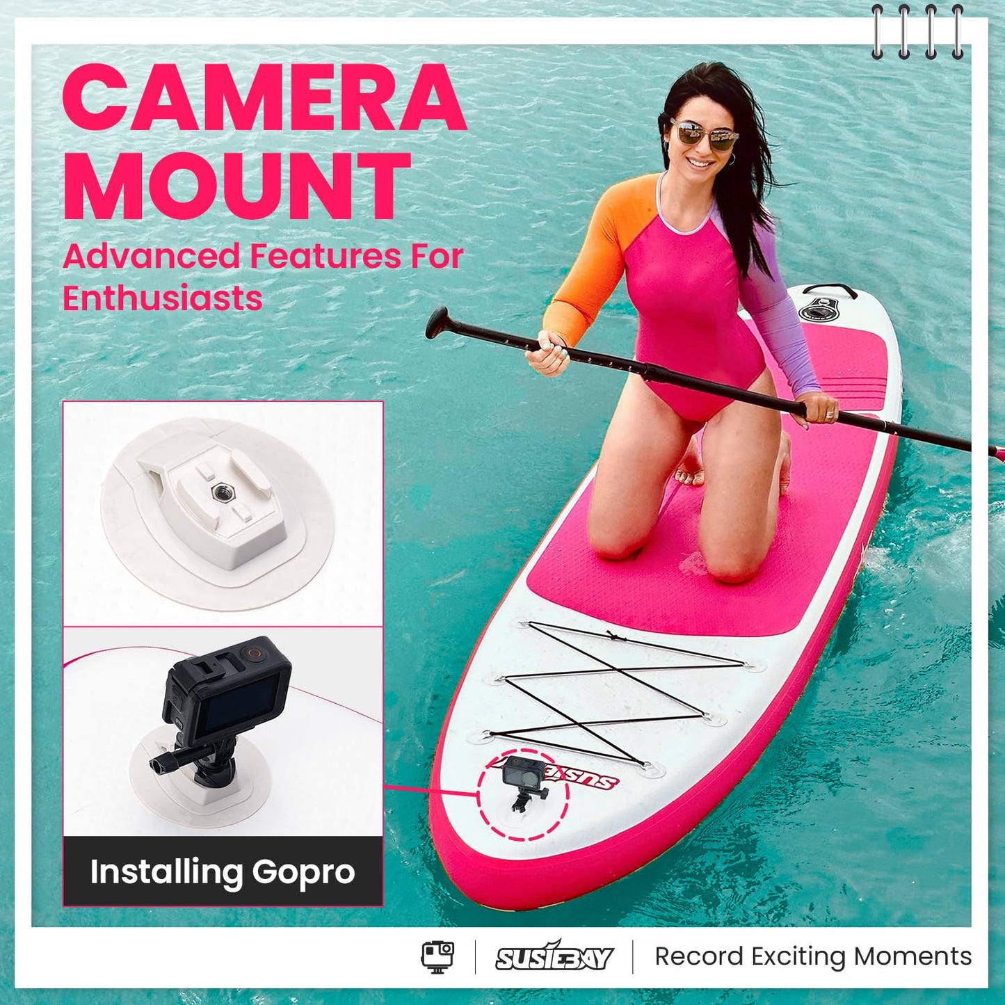 SUSIEBAY Inflatable Stand Up Paddle Board, Pink Paddle Board for Adult & Youth with sup Accessories, Wide Stance for All Levels, Traveling Board, SUP Board,Non-Slip Deck, Double Action Pump
