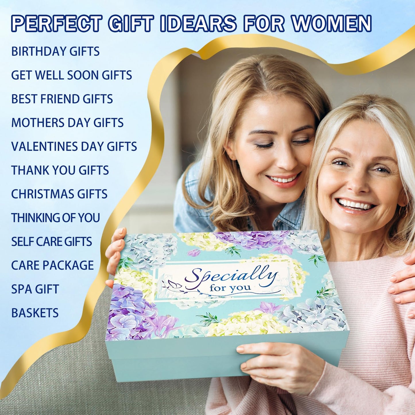 ElatedMore Birthday Gifts for Women Friendship Self Care Package Gifts for Women Get Well Soon Gift Baskets Relaxing Blanket Gifts Box for Sister Mom Wife Friend Her Fantasy Box (Blue)