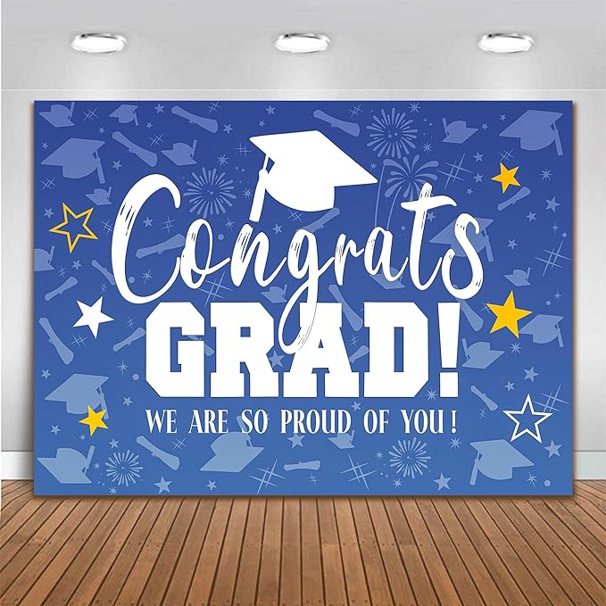 Congrats Grade Photo Backdrops 7x5 FT Blue Graduation We are so Proud of You Background Party Class of 2026 Banner Graduat...