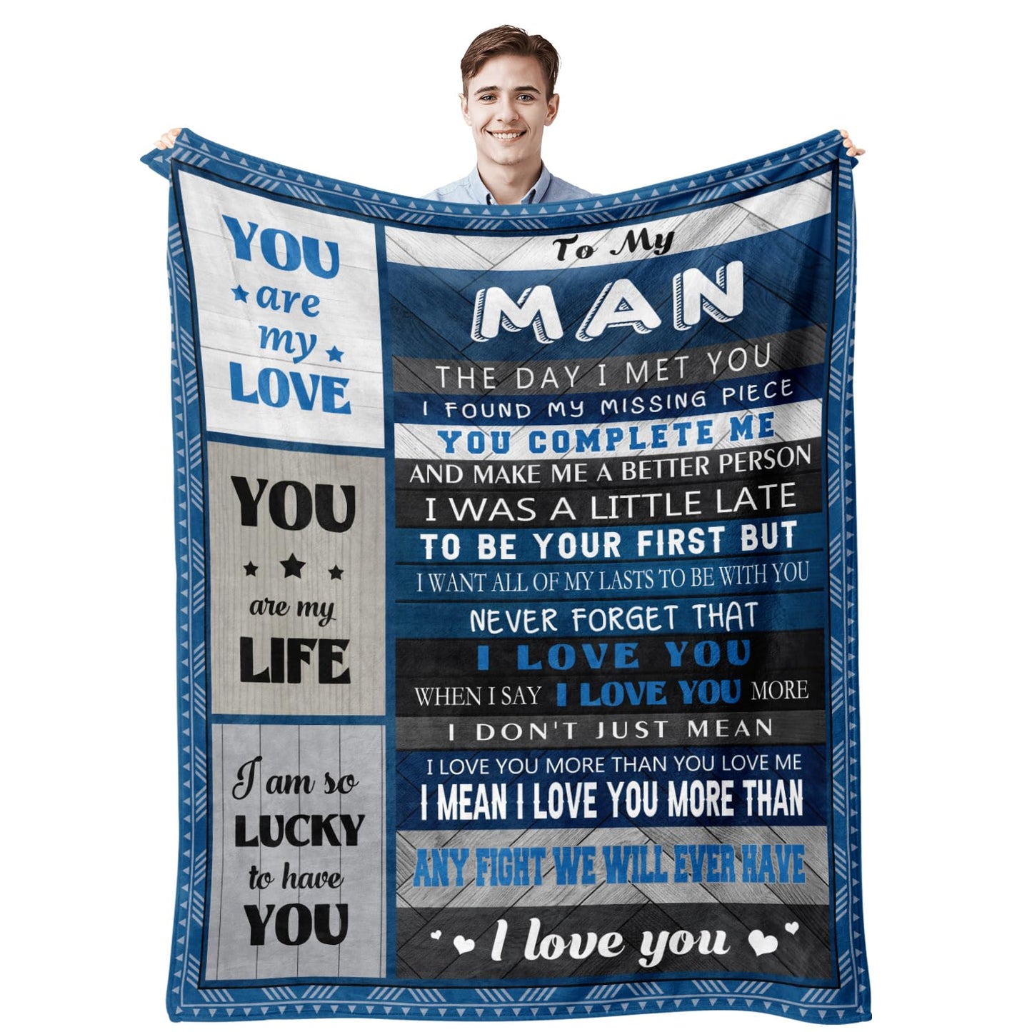 Quilazy Gifts for Men Him Boyfriend Blanket, Boyfriend Birthday Gift Ideas, Wedding Anniversary Birthday Gifts for Men Who Have Everything, Christmas Graduation Romantic I Love You Blanket 60"X50"
