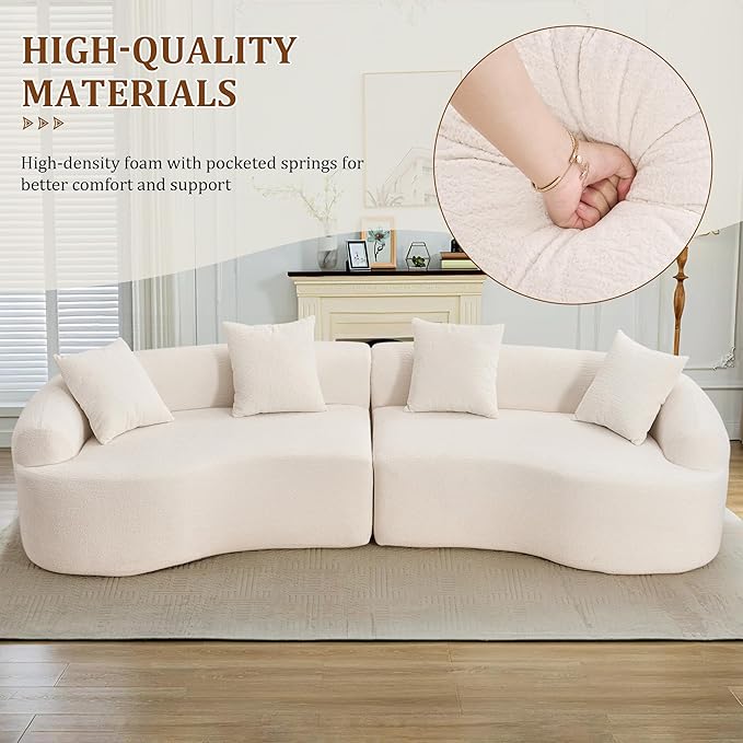 110" Oversized Modern Curved Cloud Sectional Sofa, Luxury Plush Chenille 4-Seater Deep Wide Seat Couch with 4 Pillows, No Assembly Needed Apartment Living Room Furniture, Beige