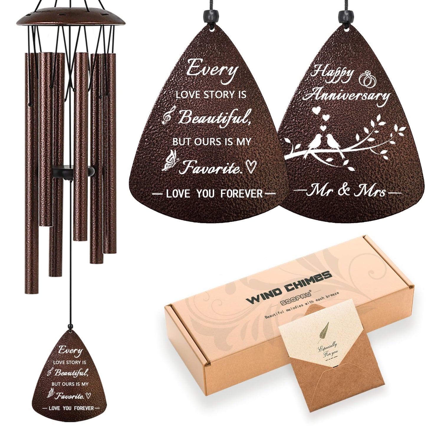 Mr & Mrs Anniversary Wind Chimes - Romantic Keepsake Gifts for Couples & Parents