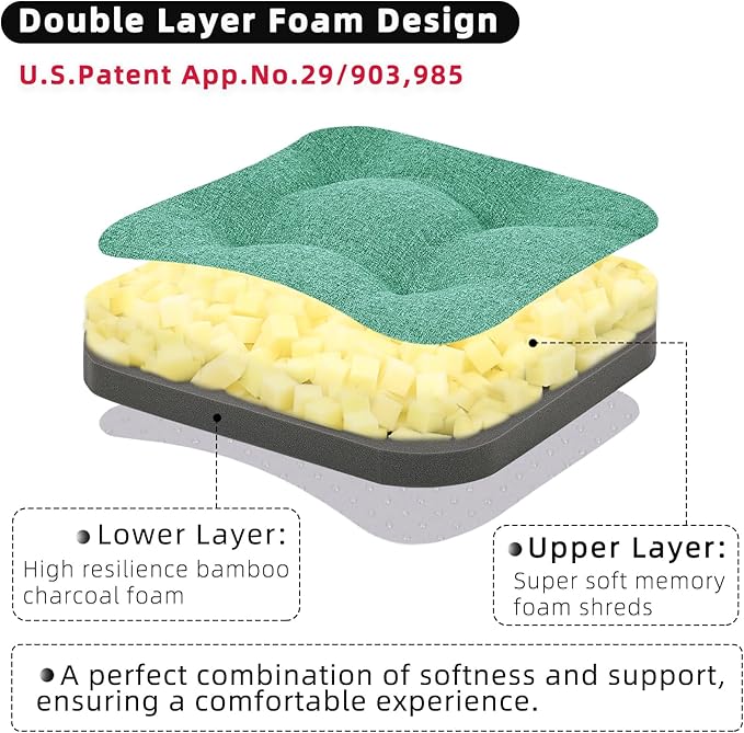 GOFORIT Memory Foam Cushion，Square Seat Cushions for Dining Chairs,Non-Slip Chair Pads with Removable Cover, 16'' x 16'',4 Pack, Green