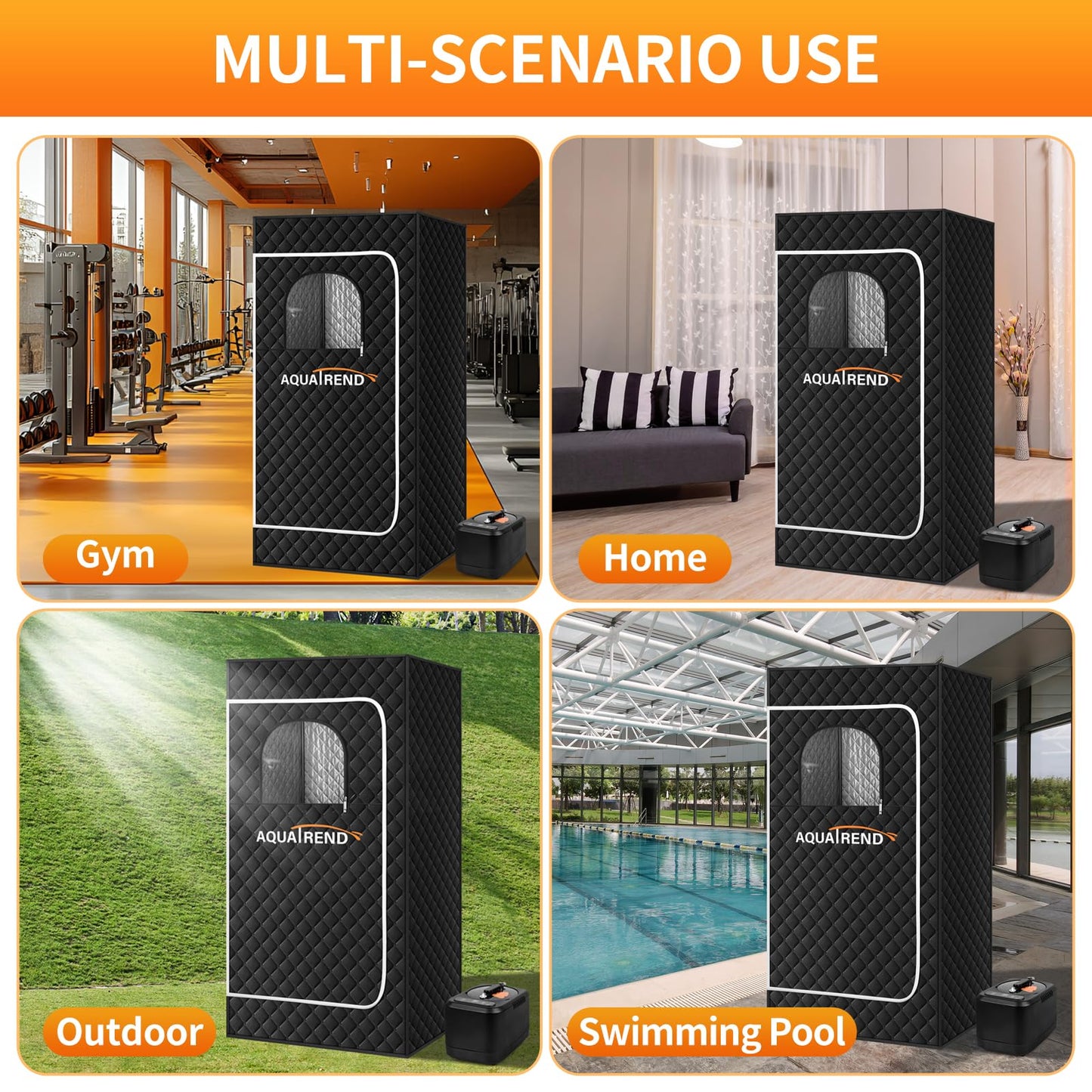 Aquatrend Portable Sauna Box for Home, Personal Steam Sauna Box with 1200W 3L Steamer, 3' x 3' x 5.9', Remote Control, Folding Chair, Full Size Sauna Tent for Fitness Gym Yoga Spa, Fast Heater, White