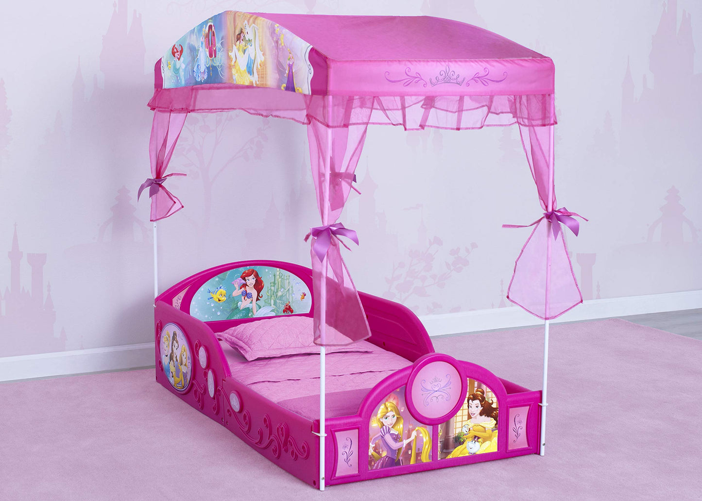 Delta Children - Disney Princess Plastic Sleep and Play Toddler Bed with Canopy, Pink