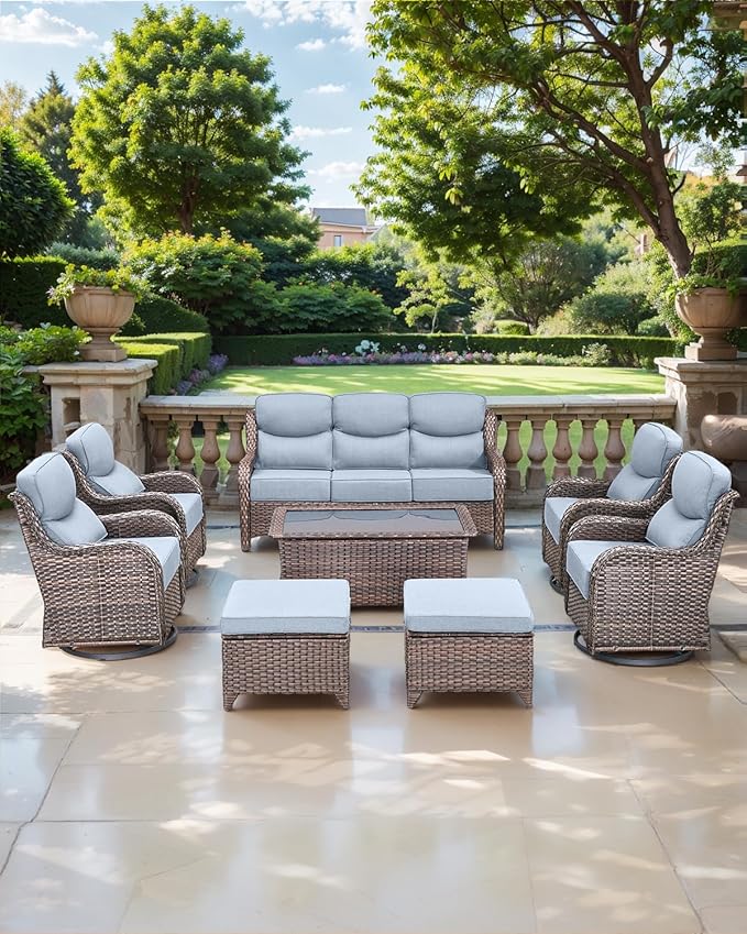 ACTREST Luxury 24x24x6 Inch Smile Patio Dining Chair Cushions Set of 4 - Heavy Duty Water Slashproof Outdoor Seat Cushion for Outside Furniture Swivel Chairs Loveseat L-Shape Sofa - Baby Blue