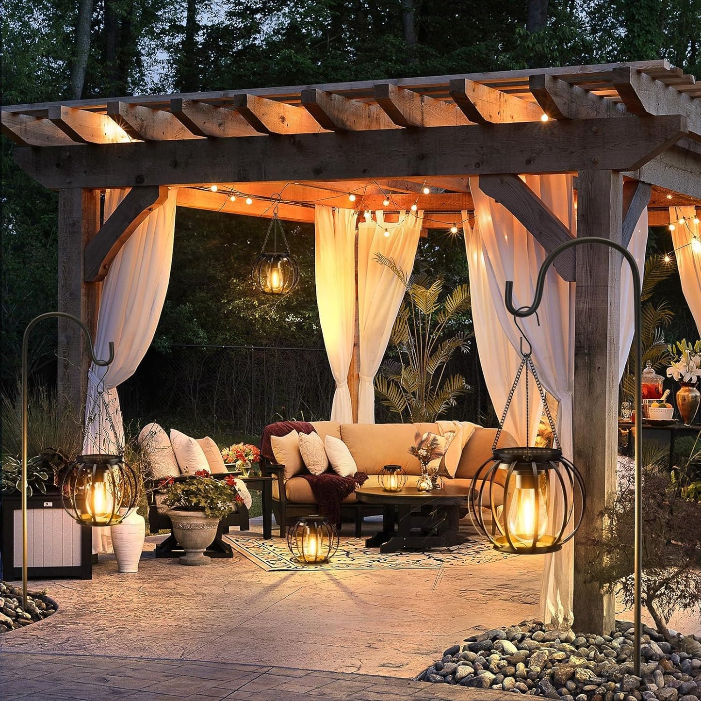 KOOPER Solar Lanterns Outdoor Waterproof, Upgraded Metal Hanging Solar Lights Outdoor Lanterns, Brighter Auto On/Off Outdoor Hanging Lantern for Yard Patio Pathway Porch Garden Decor 2 Pack
