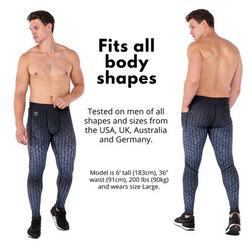 Kapow Meggings Performance Range - Mens Compression Leggings with Pockets for Sports, Athletic Workout Leggings (Carbon Fiber 1, M)