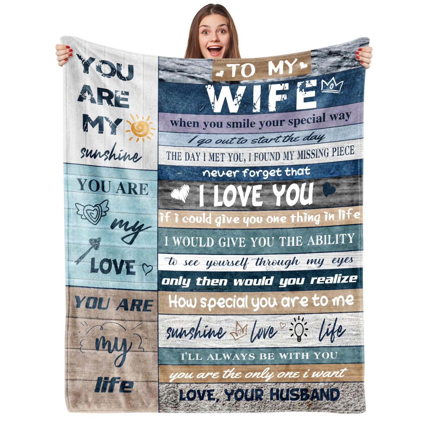 KaGrbves Gifts for Wife- Anniversary Romantic Birthday Ideas for Wife from Husband, Christmas Valentines Day Presents for Her- to My Wifey Throw Blanket 50''*60''
