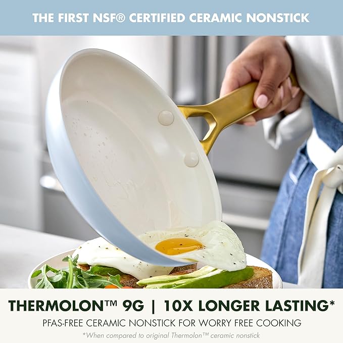 GreenPan Nonstick Reserve Pro 10” & 12” Frying Pan Set, NSF Certified Ceramic, Hard Anodized PFAS-Free Skillets, Stainless Steel Handles, Oven & Dishwasher Safe, Glacier Blue