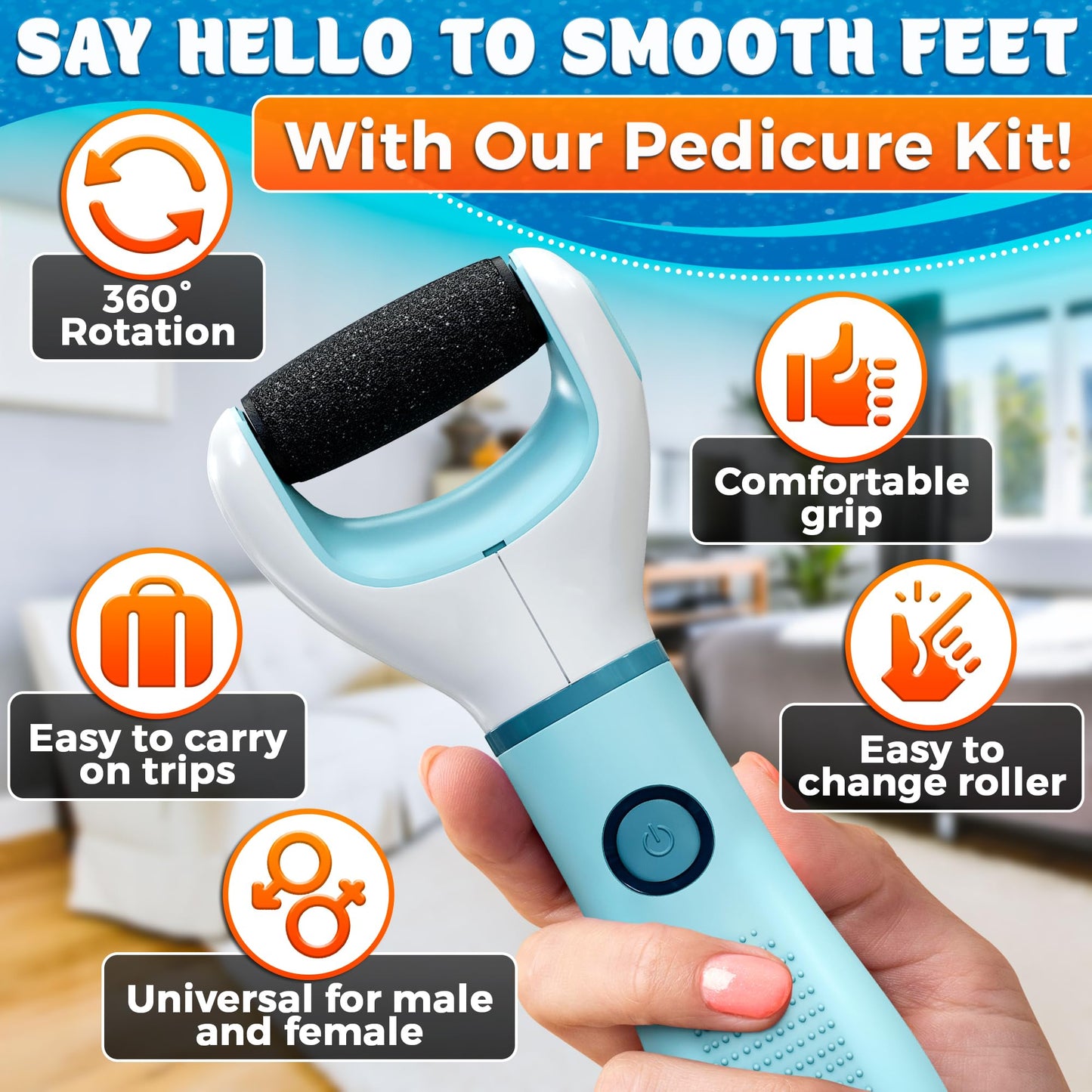 Rechargeable Electric Foot Callus Remover Tool - High-Speed 2800 RPM Electric Foot Sander Callus Remover with Replaceable Roller