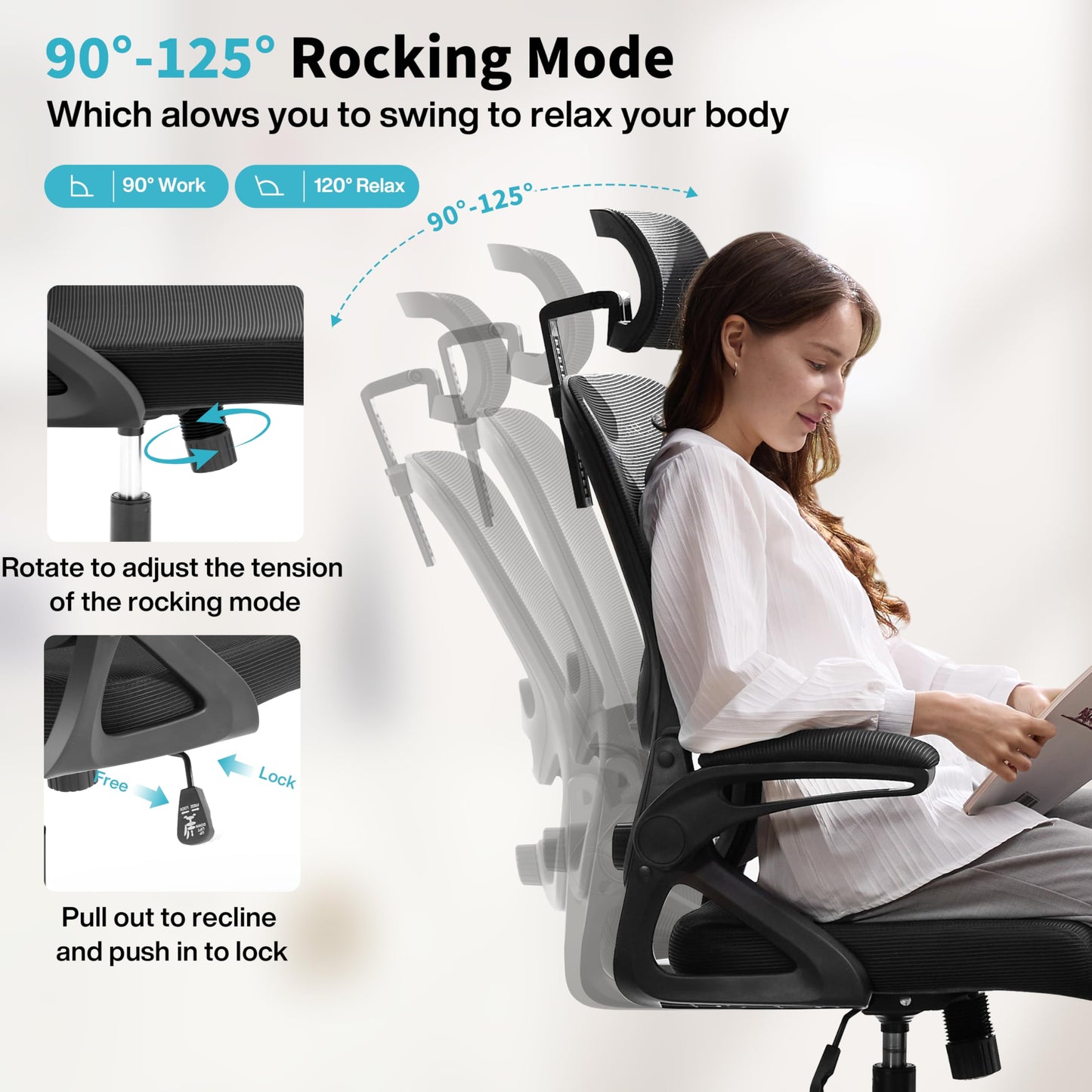 Nexthro Ergonomic Office Chair,Mesh Office Chair with Lumbar Support,High Back Desk Chair with Flip-up Arms,400 lbs Big and Tall Computer Chair with Headrest,Comfy Desk Chairs