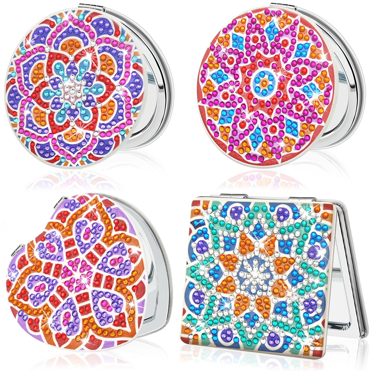 FILASLFT Diamond Art Mirror - 4 Pcs DIY Compact Portable Magnifying Folding Purse Mirror, Diamond Art Gifts (Mandala)