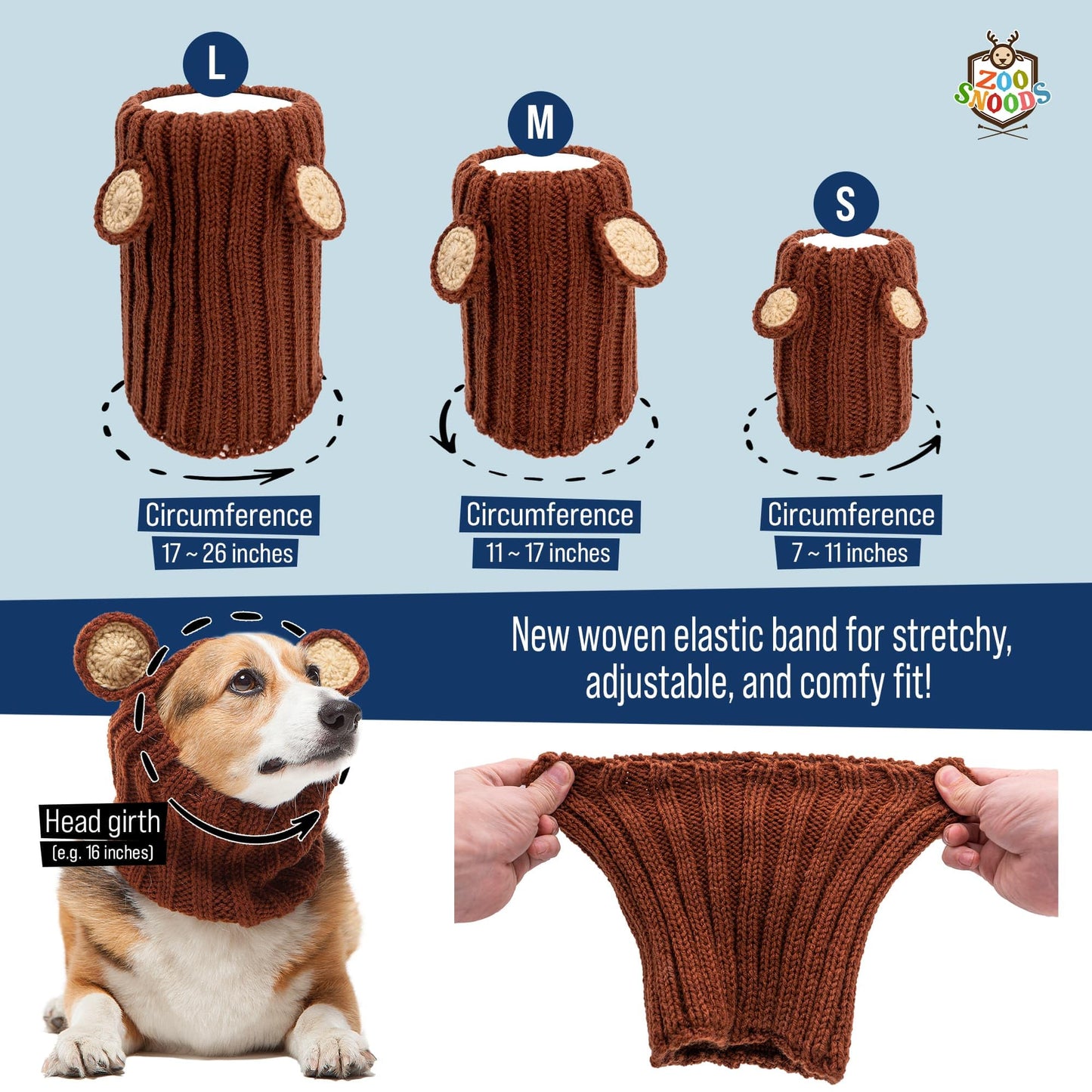 Zoo Snoods Lion Costume - Knit Mane Dog Snood Ear Wrap for Pets, Warm Neck Cover for Halloween and Winter (Medium)