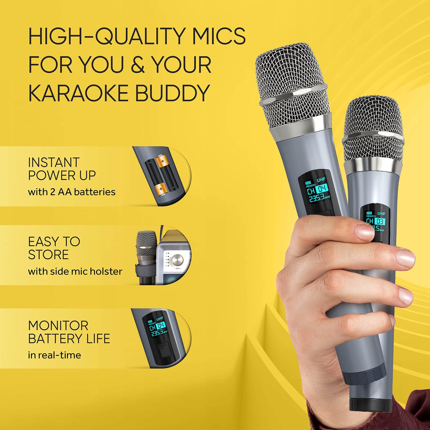 Masingo Karaoke Machine For Adults And Kids With 2 Wireless Microphones, Portable Singing Pa Speaker System Set With Disco Ball