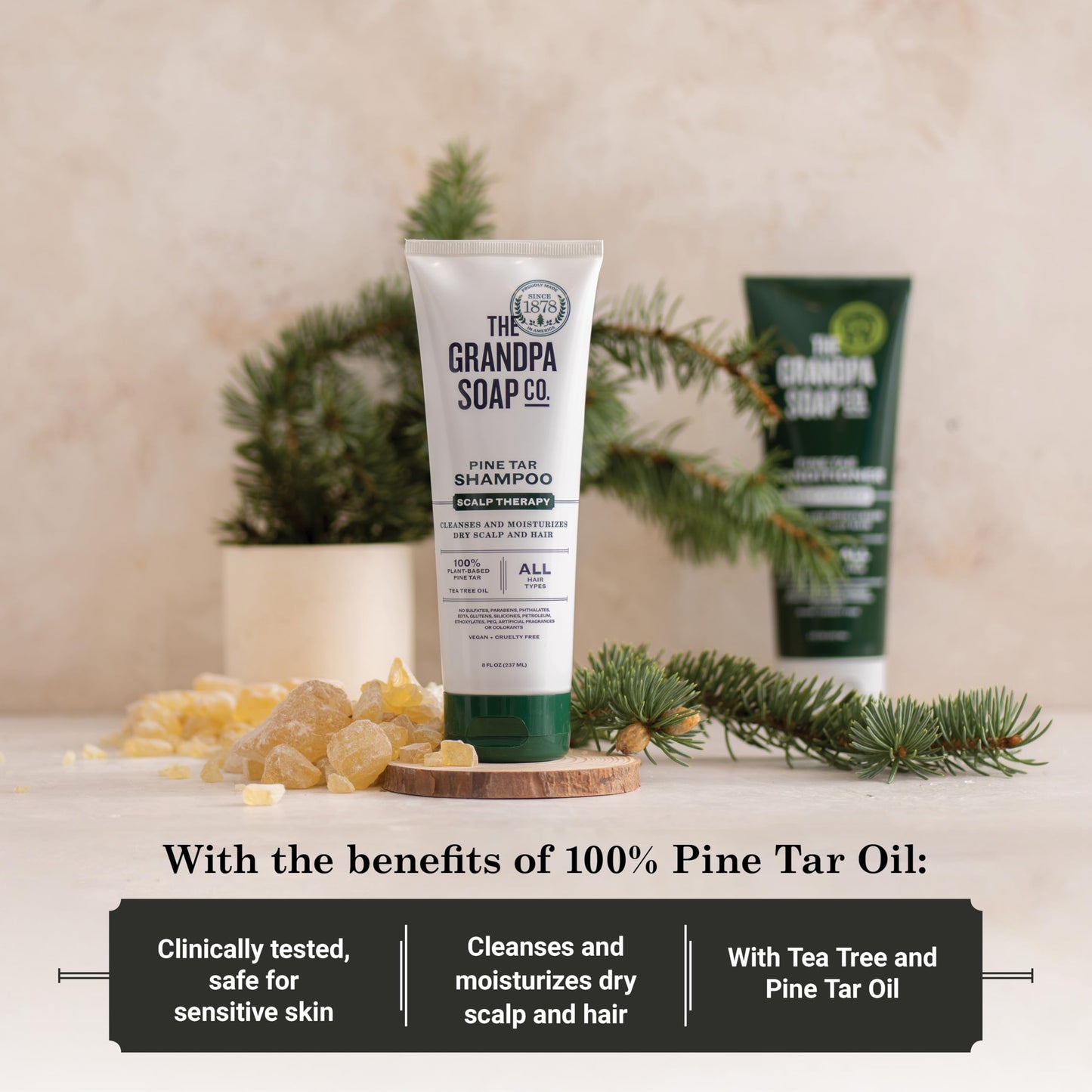 The Grandpa Soap Company Pine Tar Shampoo - Cleanses and Moisturizes Dry Scalp, With Pine Tar and Tea Tree Oil, All Hair Types,