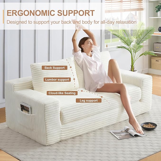 73" Convertible Sofa Bed, 2 in 1 Folding Couch Bed, Boneless Couch in a Box, Cloud Loveseat Sleeper, Fold Out Comfy Floor Futon Sofa with 2 Pillows for Living Room Bedroom, No Assembly (Beige, 73")