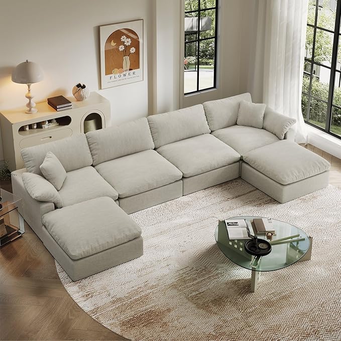 Intuition Decor Modular Sectional Sofa,Extra Comfty Deep-Seat-Filled Couch,6 Seat U Shape Sofas with Movable Ottoman, Modern Couches for Living Room, Apartment, Office,Small Space