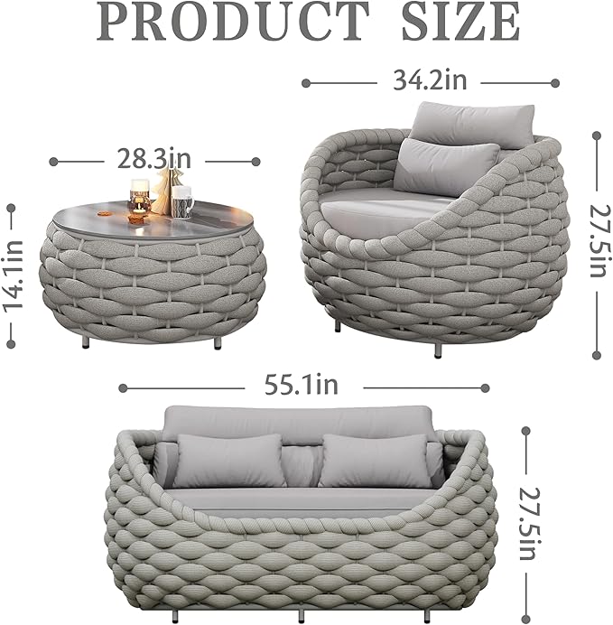 ercimi 4 Pieces Set Aluminum Outdoor&Indoor Sofa, Modern Patio Furniture Set Conversation Set with Soft Cushion and Coffee Table for Balcony Garden，Grey