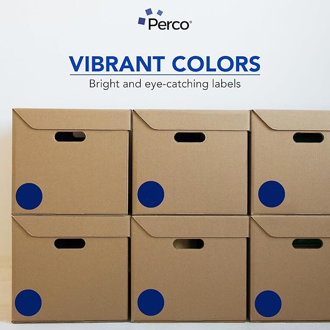 Perco Dark Blue 3-Inch Perforated Circle Dot Sticker Labels — 10 Rolls, 5,000 Round Stickers — with Permanent Adhesive for Moving Boxes, Sale Signage, Displays, Status Messaging—Made in USA